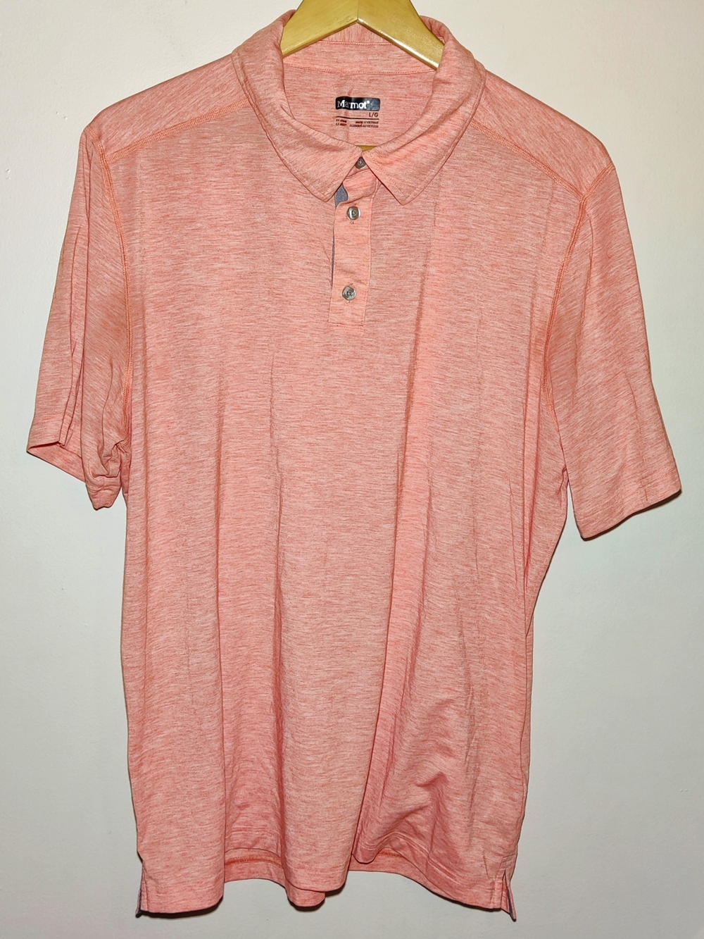 Men’s Marmot Orange Heather Collared Polo Active Golf Performance Shirt Size L